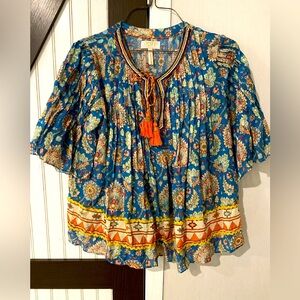 Anthropologie Peasant Blouse By Verb Beaded Beachy Boho Cottage Core Sz Medium